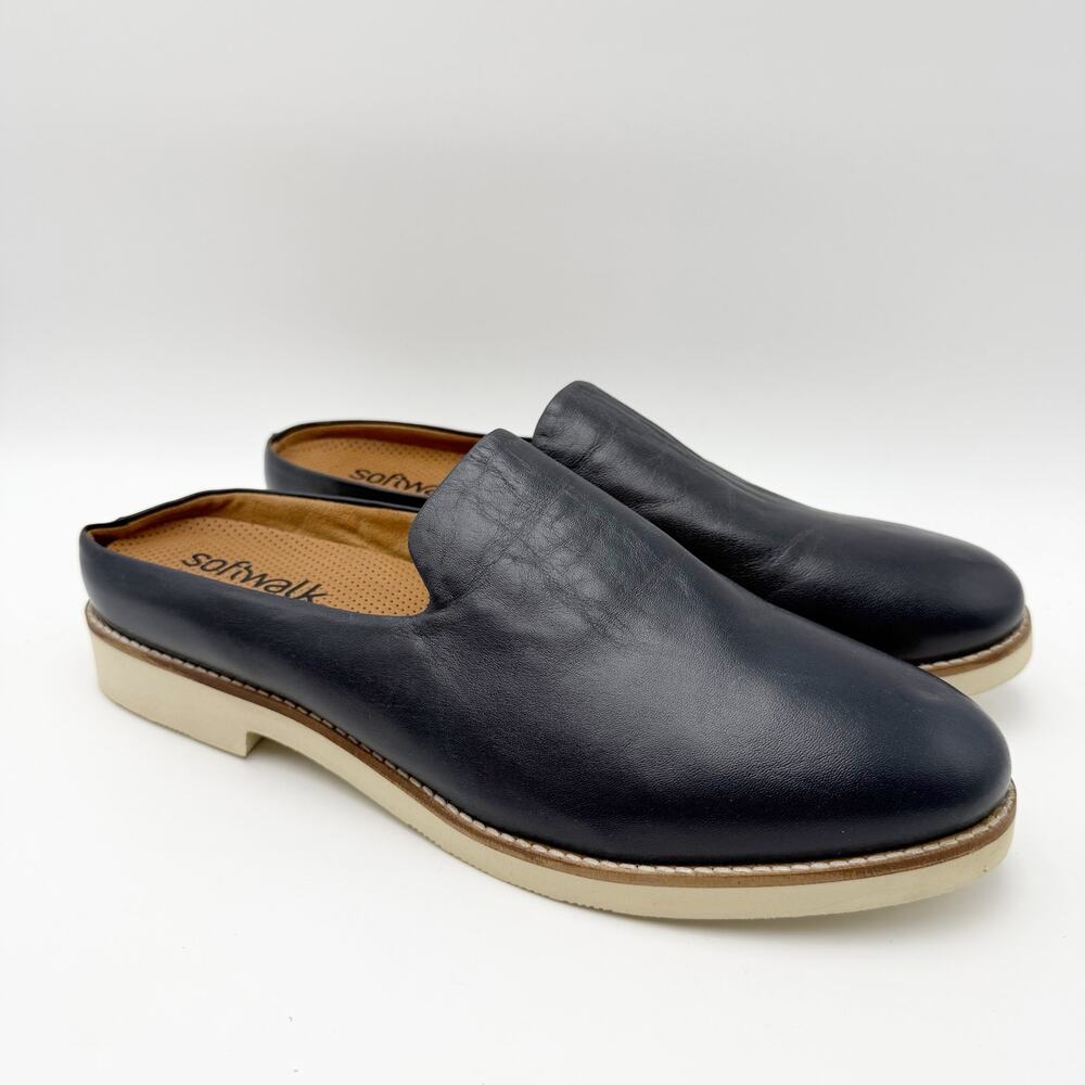 Softwalk Womens Wolcott II Mules US 12 M Navy Blue Leather Slip On EUC